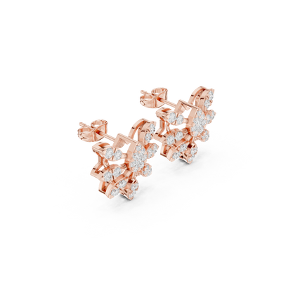Side profile of the rose gold floral diamond stud earrings
