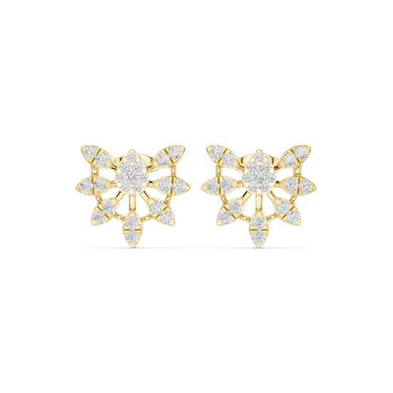 Front face of the yellow gold Blooming Radiance stud earrings