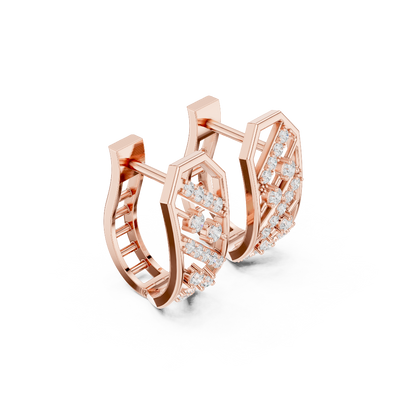 Side profile of the rose gold geometric hoop earrings