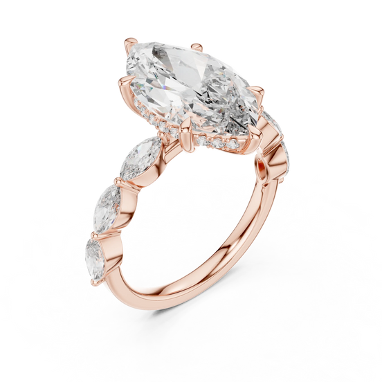 marquise diamond side-stone engagement ring in rose gold
