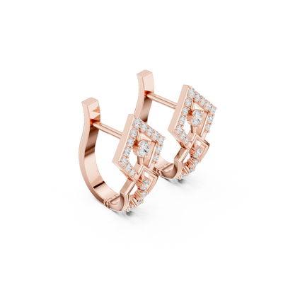 Side profile of the rose gold twin prism geometric hoops