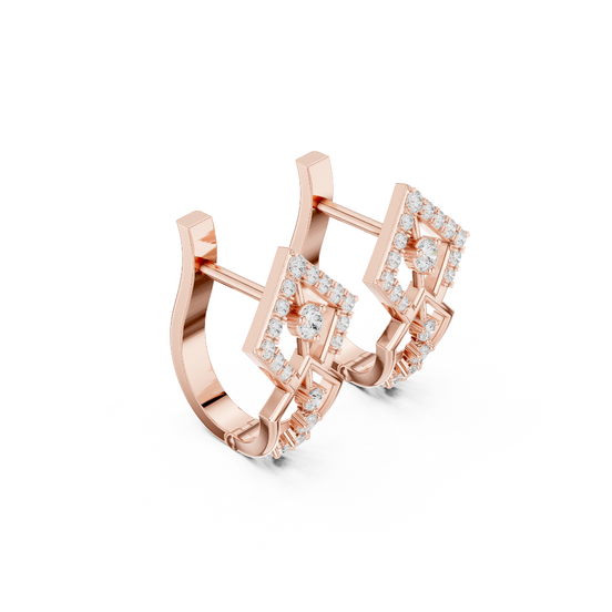 Side profile of the rose gold twin prism geometric hoops