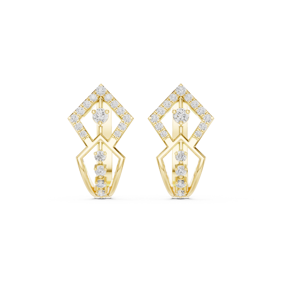 Front face of the yellow gold Twin Prism hoop earrings