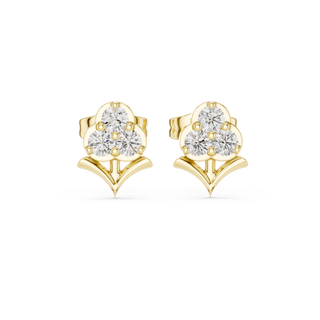 Frontal view of radiant Petal Glow floral diamond stud earrings in yellow gold.