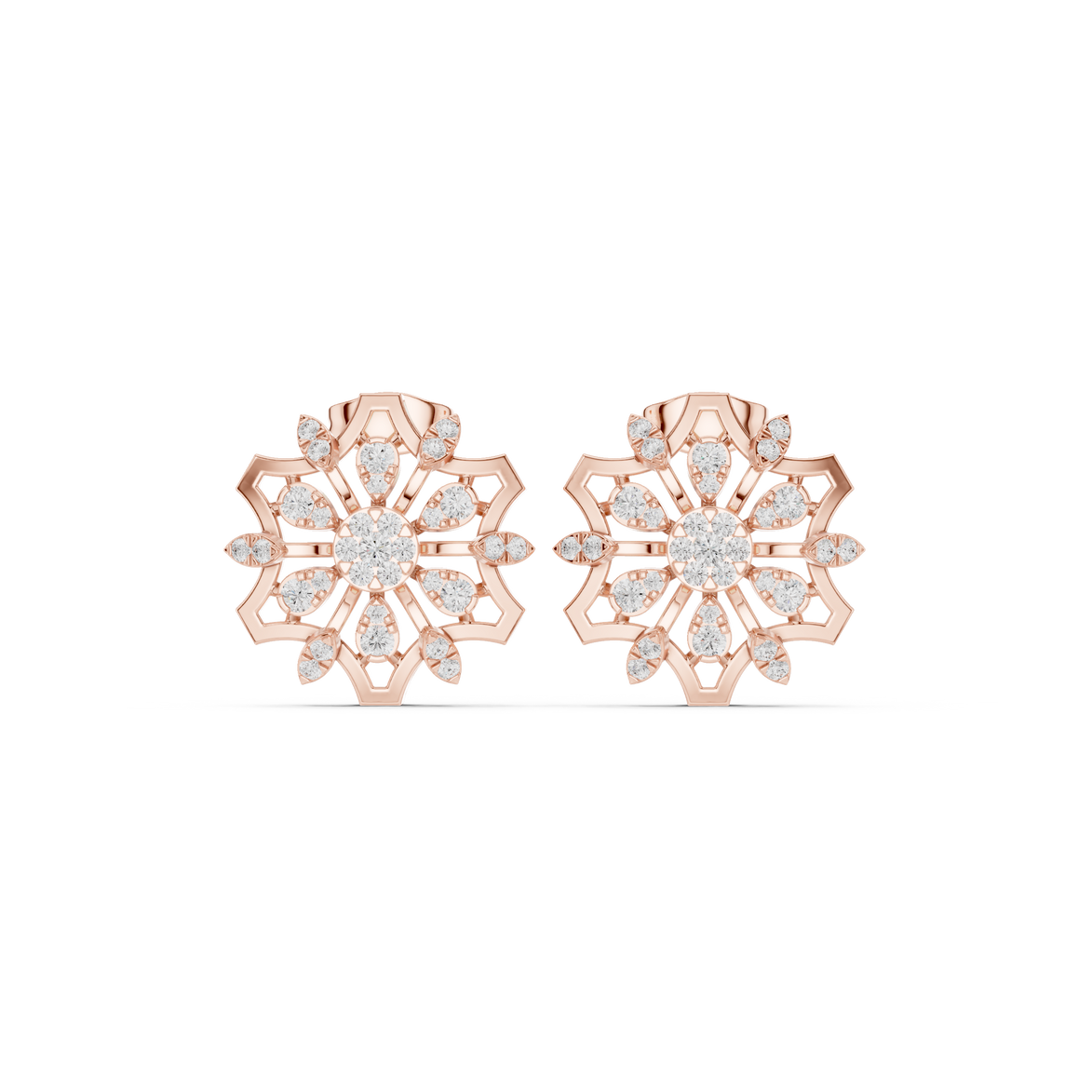 Floral diamond statement earrings in gold with lab grown diamonds by Signora Jewels