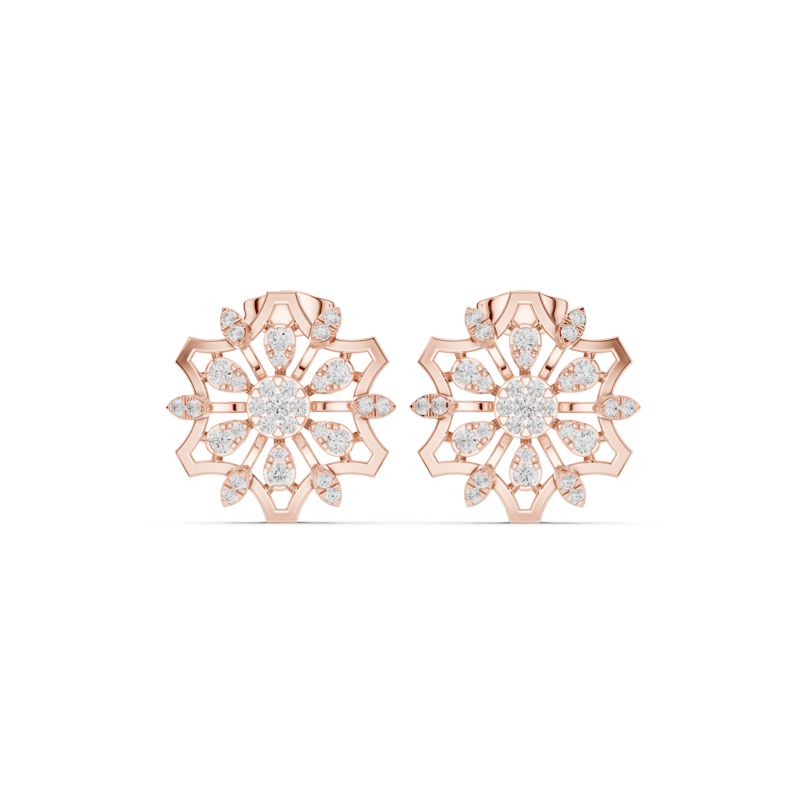 Floral diamond statement earrings in gold with lab grown diamonds by Signora Jewels