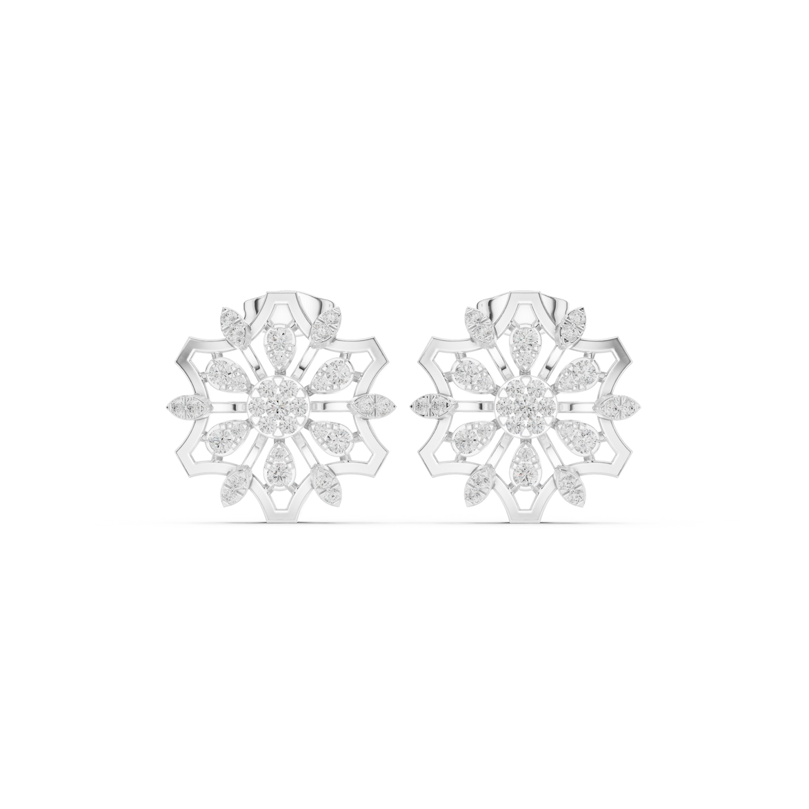 Floral diamond statement earrings in gold with lab grown diamonds by Signora Jewels
