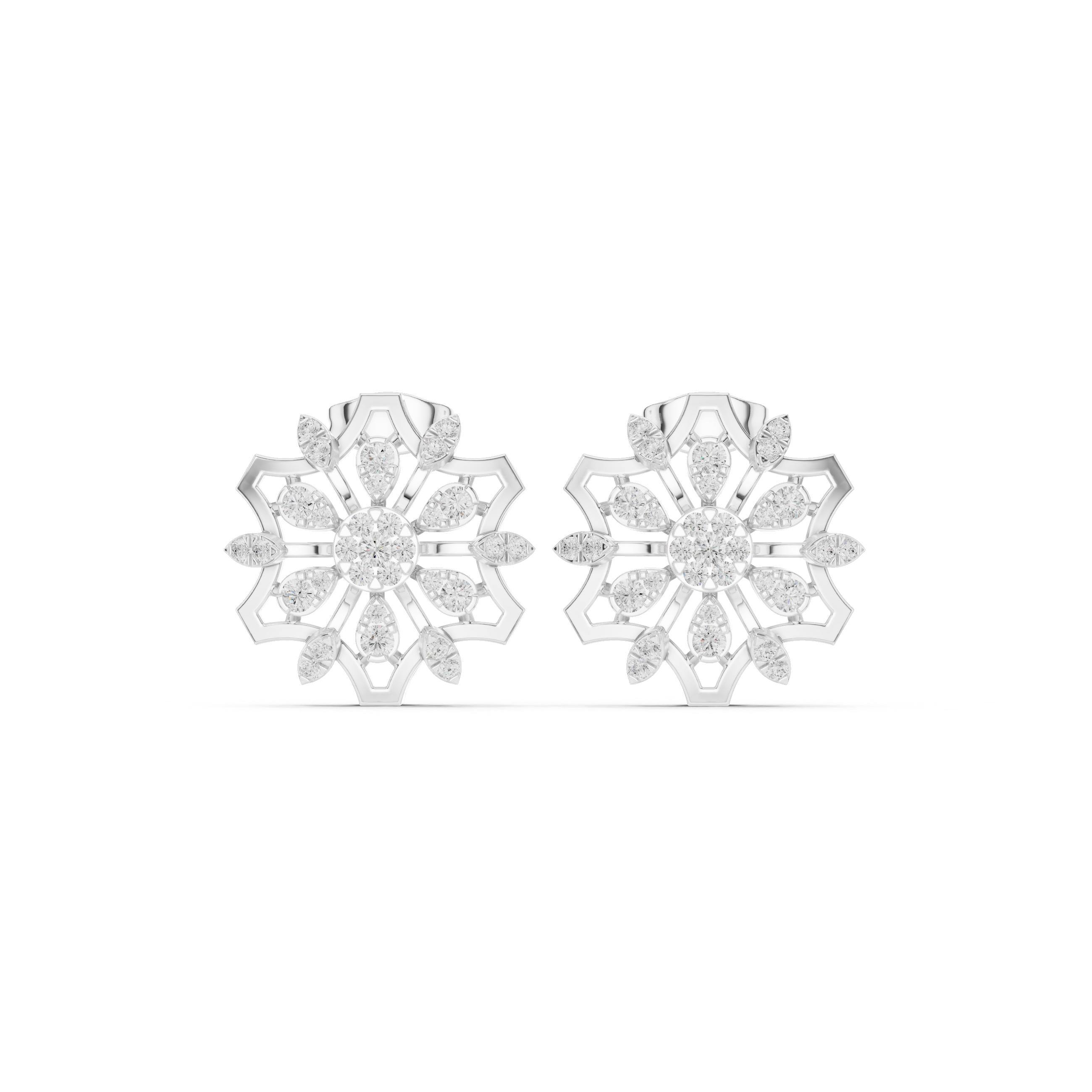 Floral diamond statement earrings in gold with lab grown diamonds by Signora Jewels