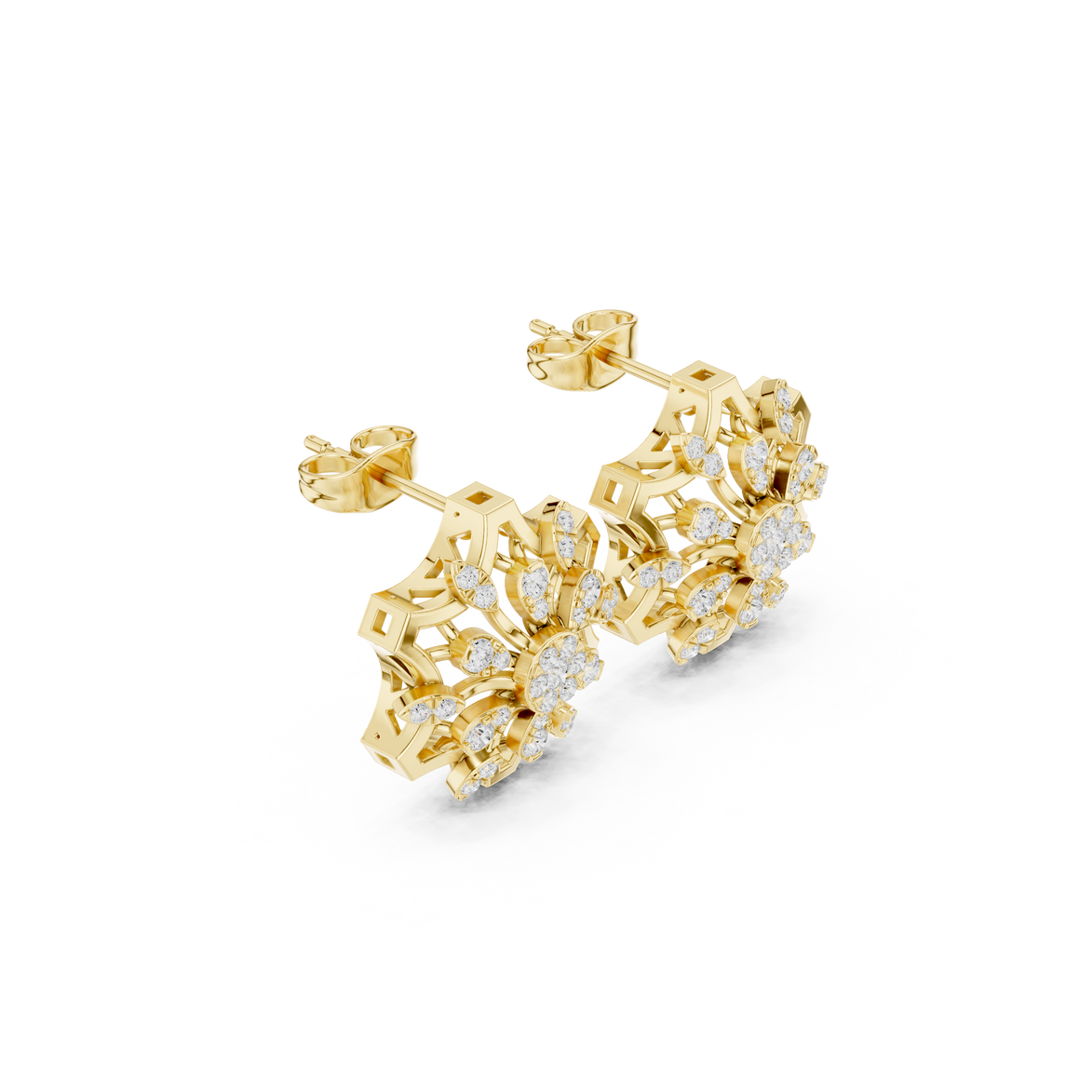 Floral diamond statement earrings in gold with lab grown diamonds by Signora Jewels