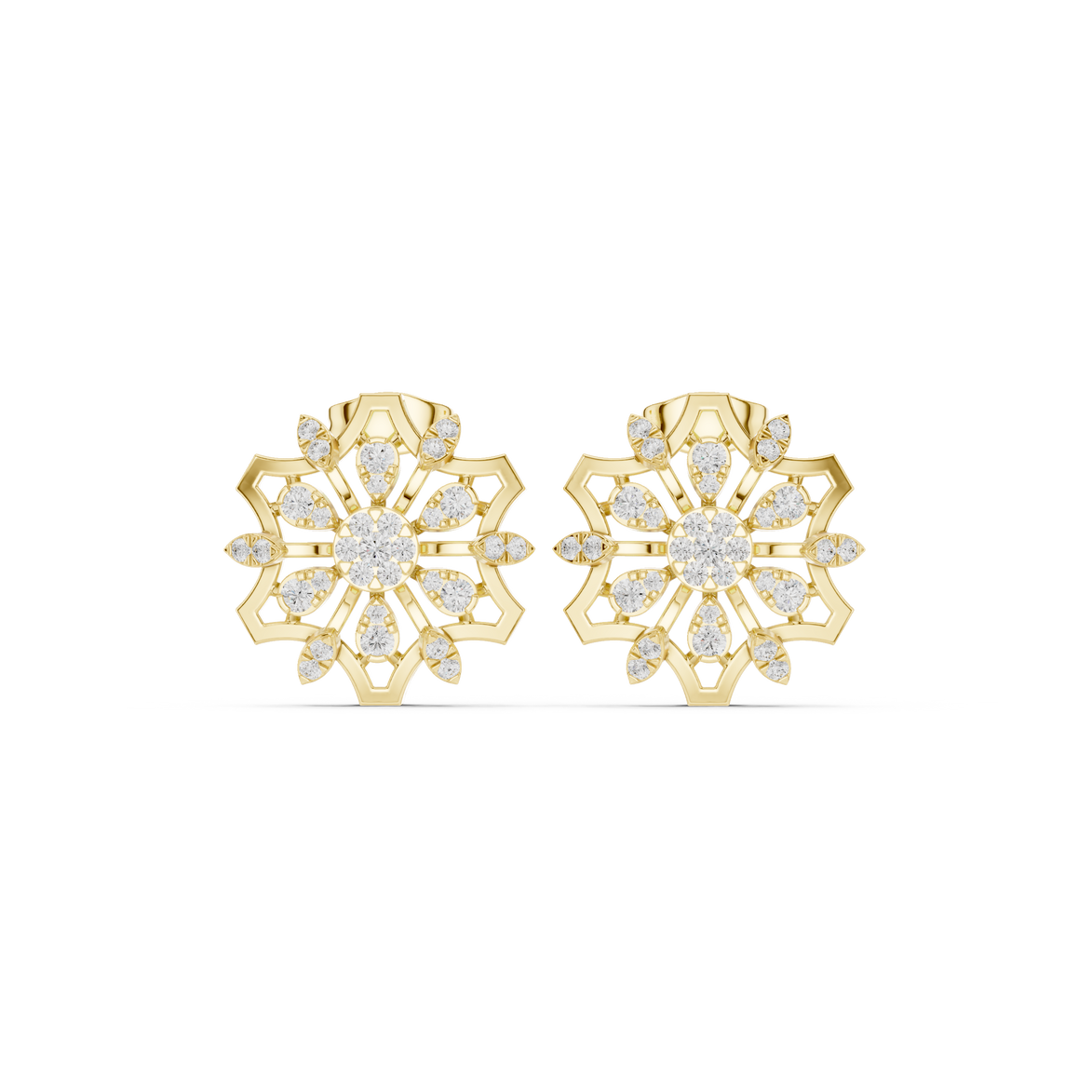 Floral diamond statement earrings in gold with lab grown diamonds by Signora Jewels