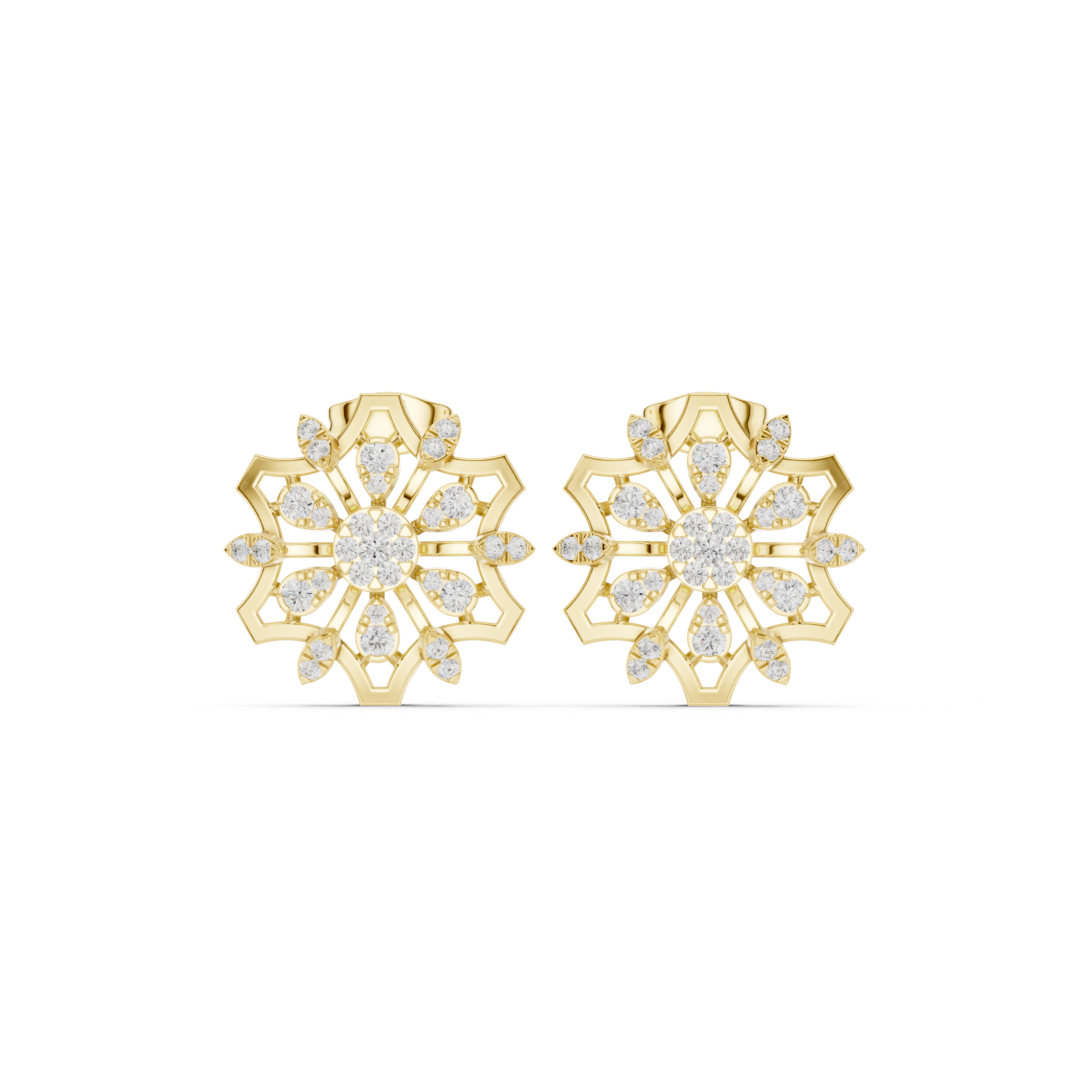 Floral diamond statement earrings in gold with lab grown diamonds by Signora Jewels
