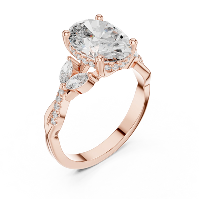 oval diamond marquise crossover ring in rose gold
