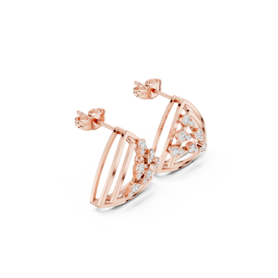Side profile of the rose gold Trinity Bloom geometric diamond earrings