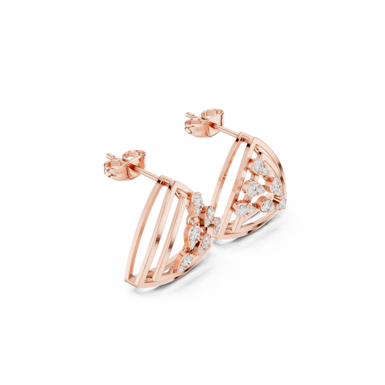 Side profile of the rose gold Trinity Bloom geometric diamond earrings