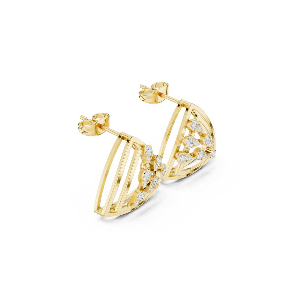 Geometric diamond openwork earrings in gold with lab grown diamonds by Signora Jewels