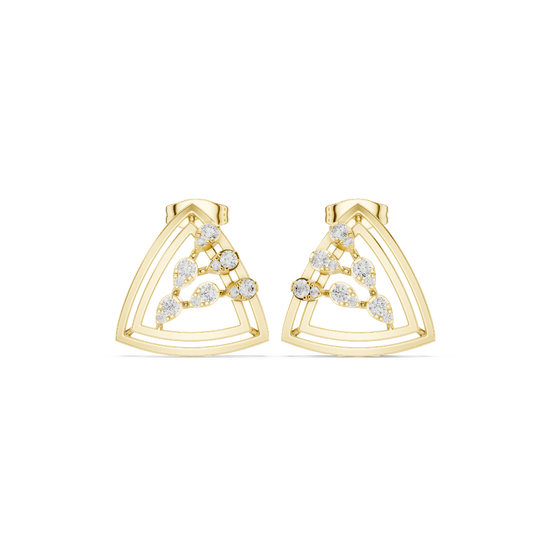 Front face of the yellow gold Trinity Bloom stud earrings