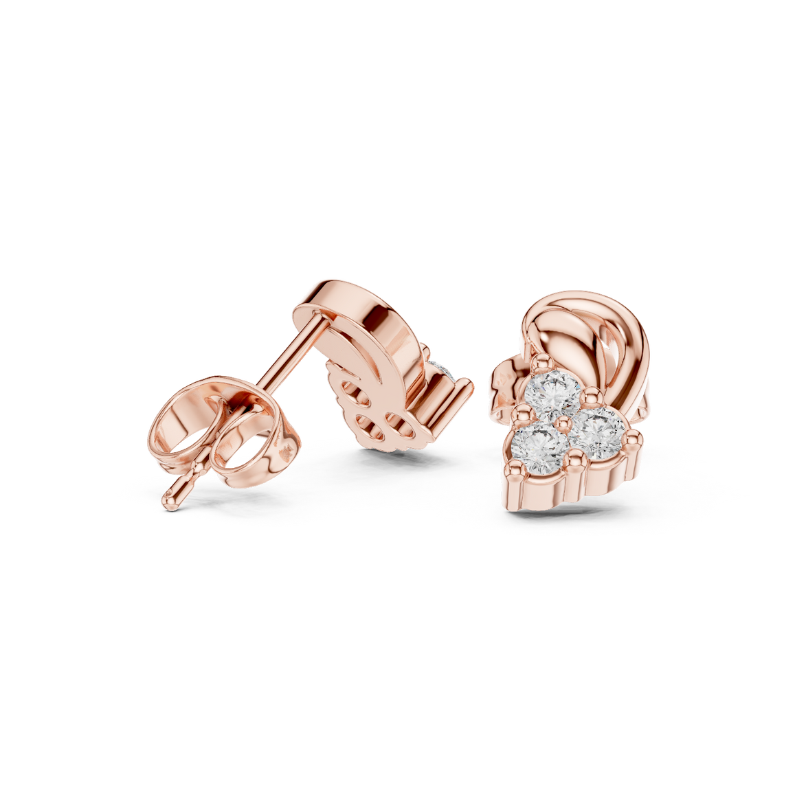 Diamond swirl floral stud earrings in gold by Signora Jewels