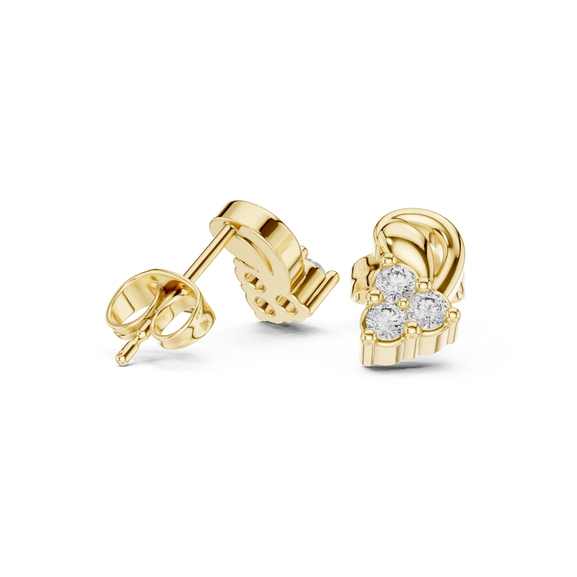 Diamond swirl floral stud earrings in gold by Signora Jewels