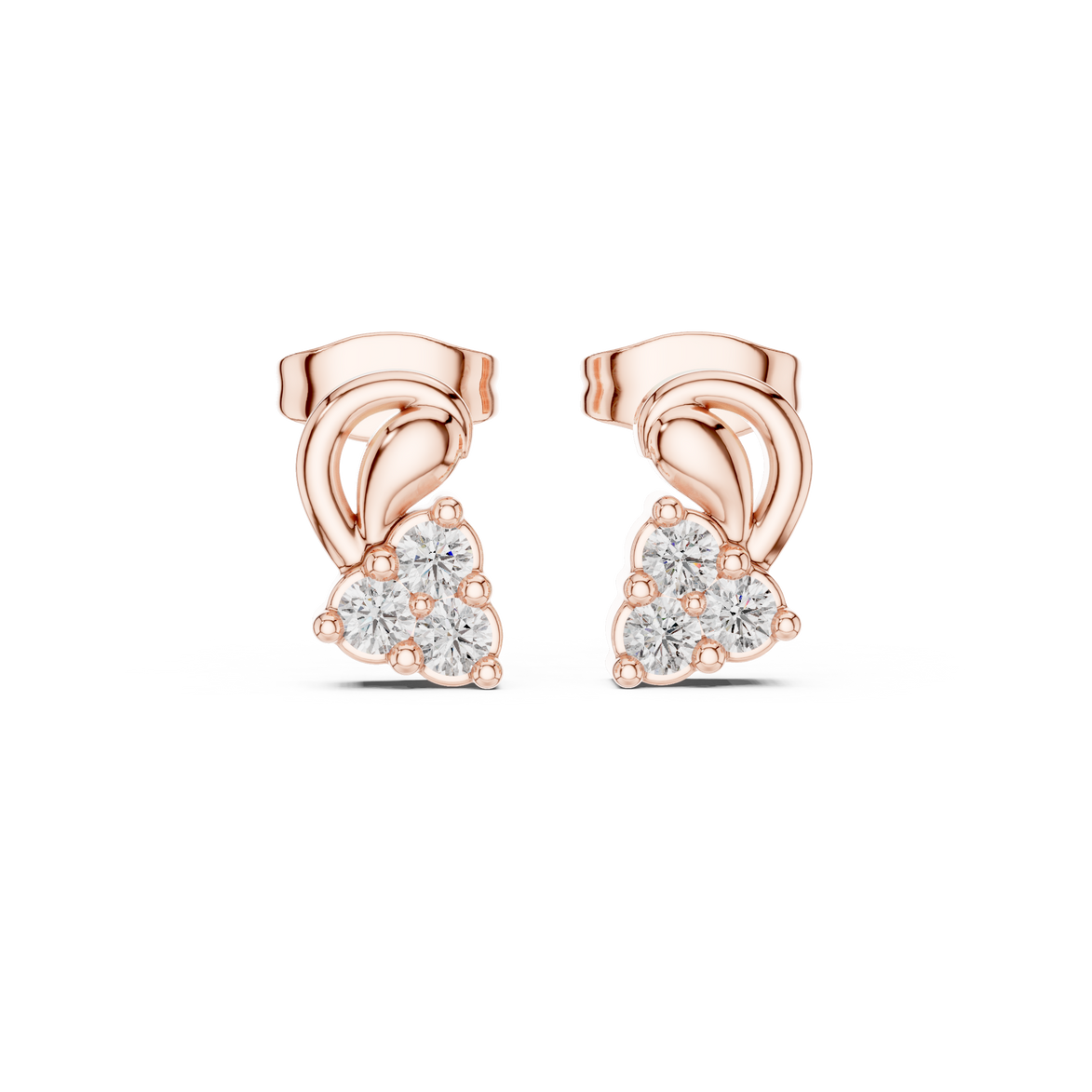 Diamond swirl floral stud earrings in gold by Signora Jewels