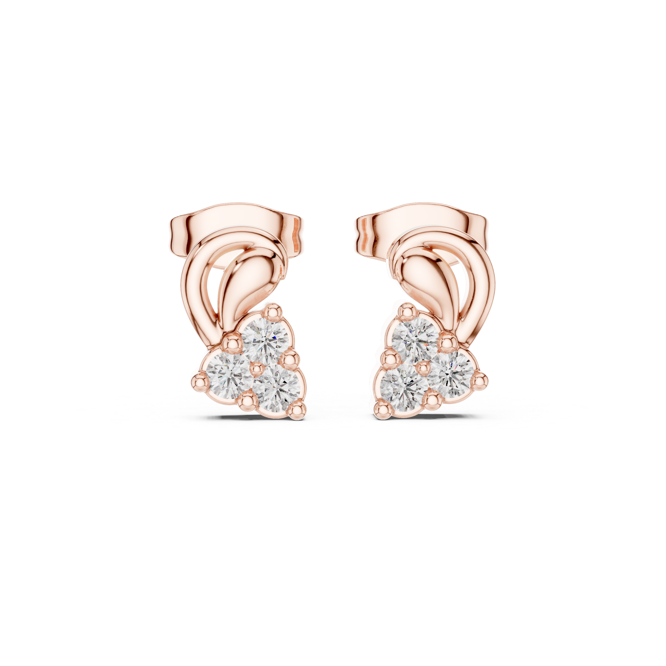 Diamond swirl floral stud earrings in gold by Signora Jewels