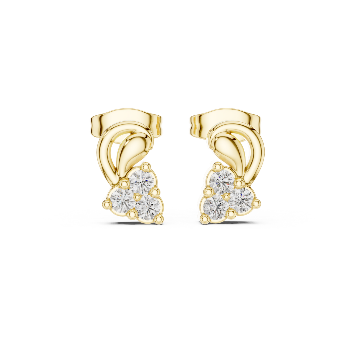 Diamond swirl floral stud earrings in gold by Signora Jewels