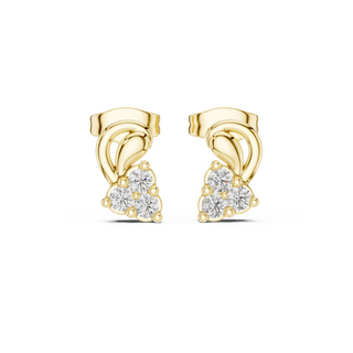 Frontal view of radiant Graceful Bloom floral diamond stud earrings in yellow gold.