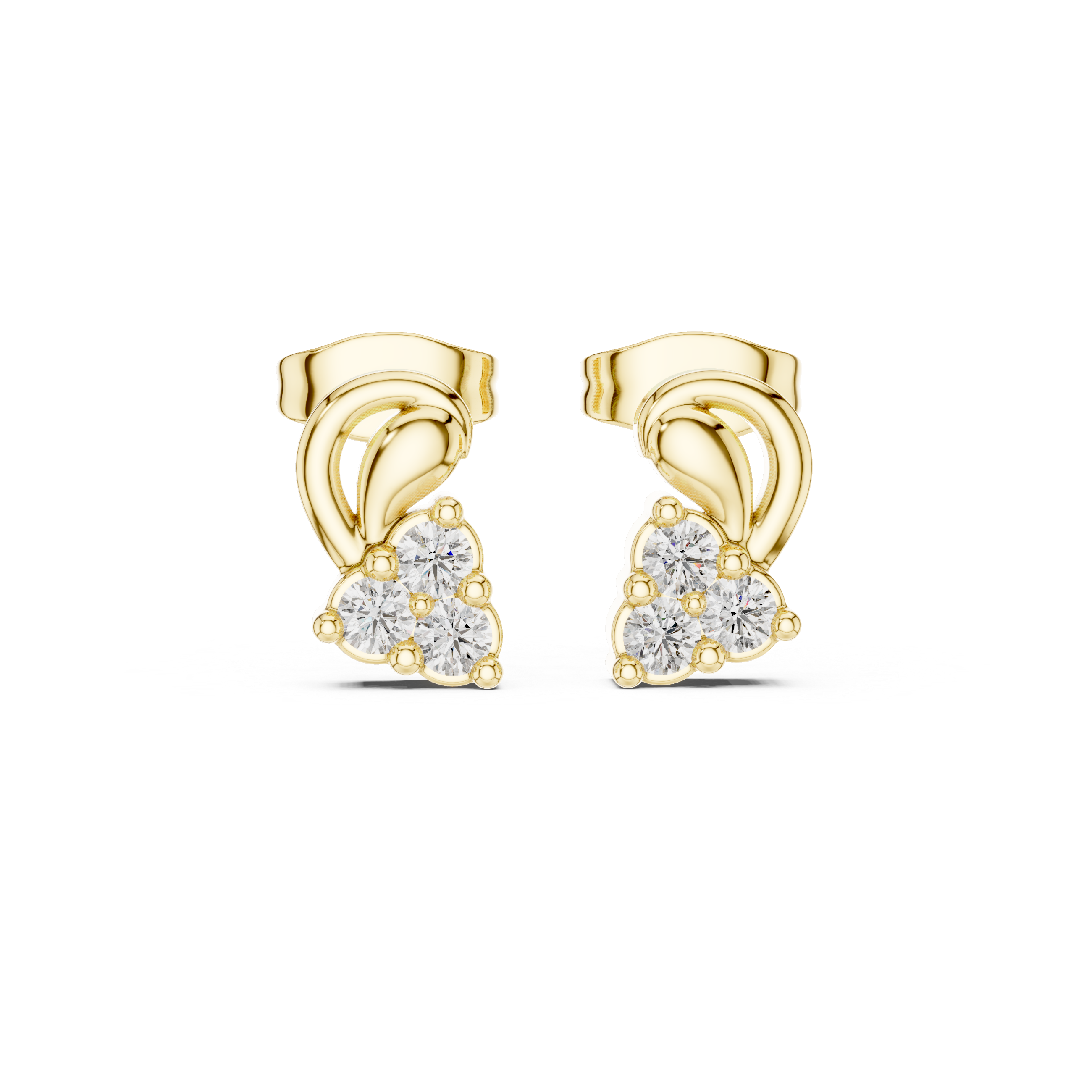 Diamond swirl floral stud earrings in gold by Signora Jewels