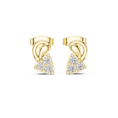 Frontal view of radiant Graceful Bloom floral diamond stud earrings in yellow gold.