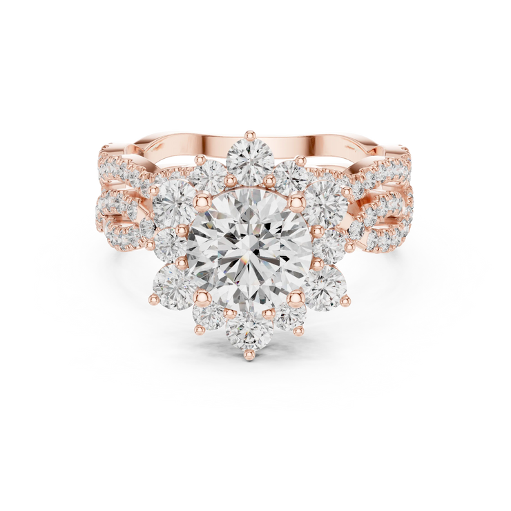 Round Lab Grown Diamond Floral Multi-Row Engagement Ring