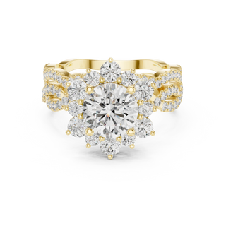 round lab grown diamond floral multi-row ring in yellow gold
