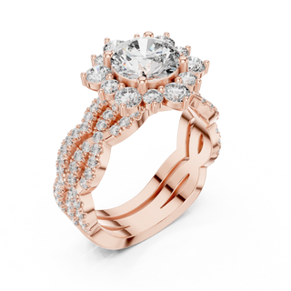 round lab grown diamond floral multi-row ring in rose gold
