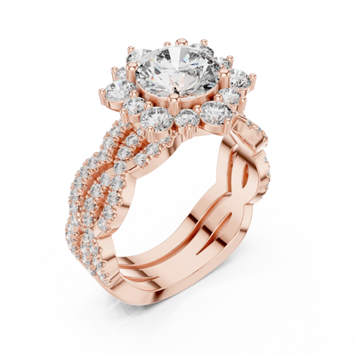 round lab grown diamond floral multi-row ring in rose gold
