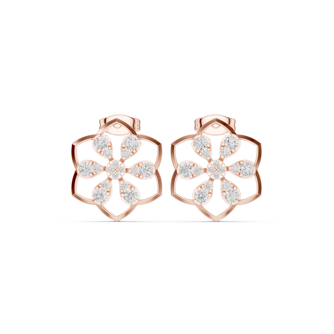 Floral diamond stud earrings in gold with lab grown diamonds by Signora Jewels