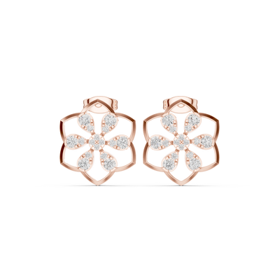 Floral diamond stud earrings in gold with lab grown diamonds by Signora Jewels