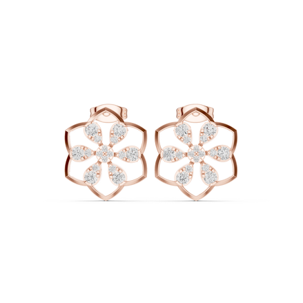 Floral diamond stud earrings in gold with lab grown diamonds by Signora Jewels