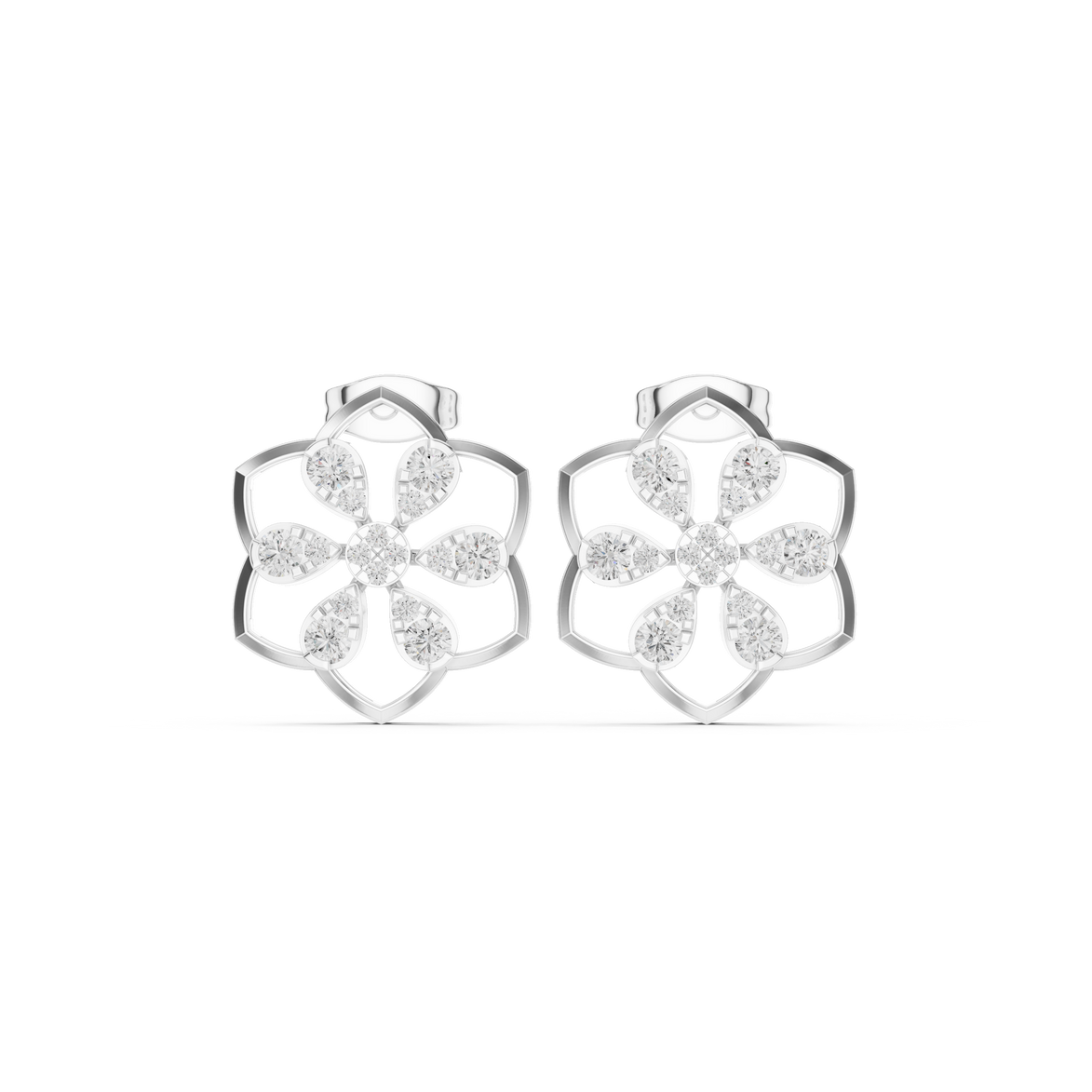 Floral diamond stud earrings in gold with lab grown diamonds by Signora Jewels
