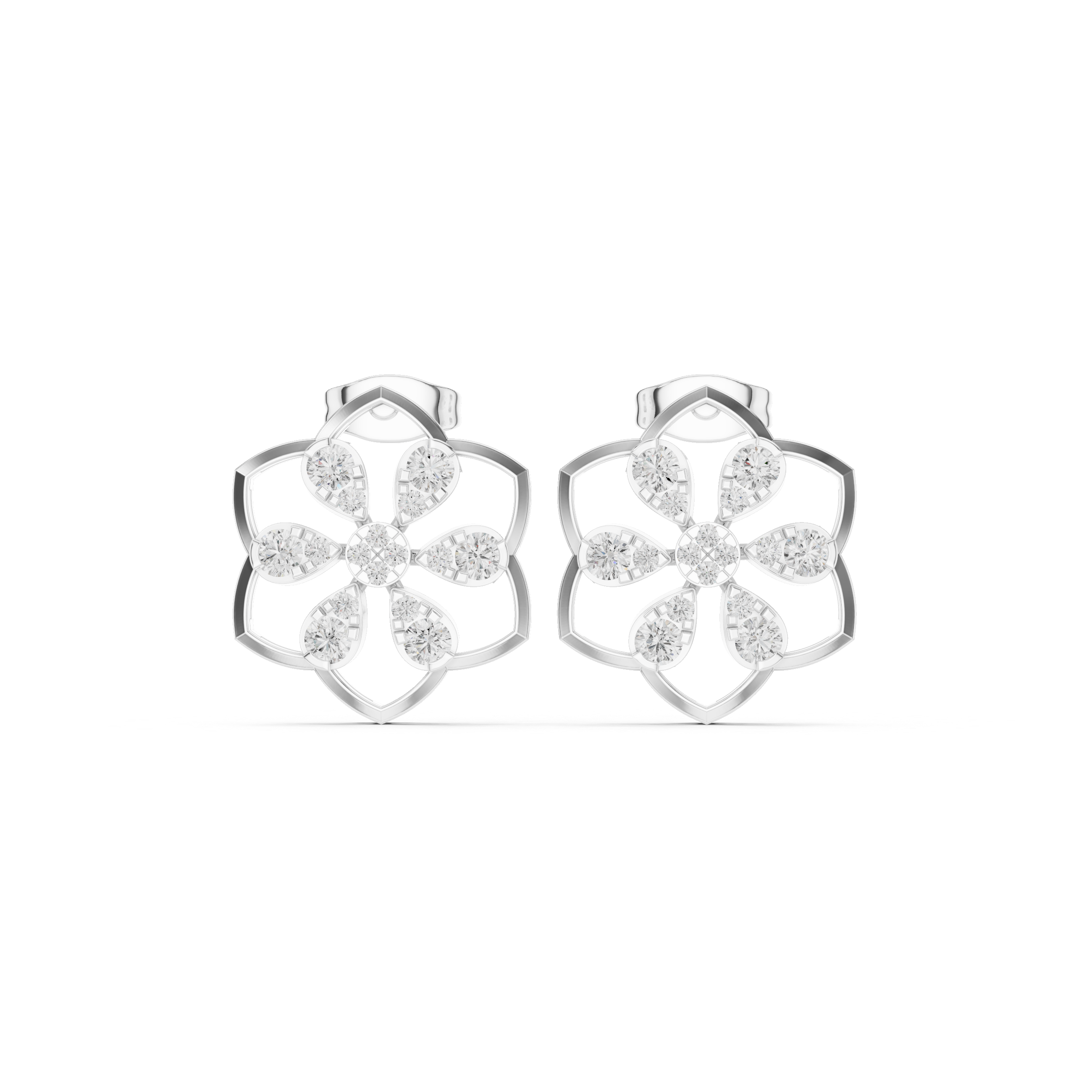 Floral diamond stud earrings in gold with lab grown diamonds by Signora Jewels
