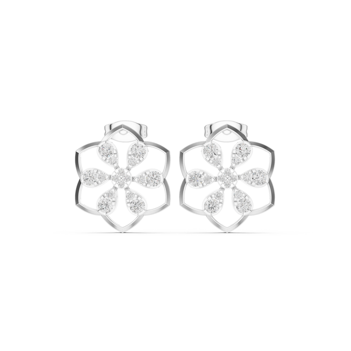Floral diamond stud earrings in gold with lab grown diamonds by Signora Jewels