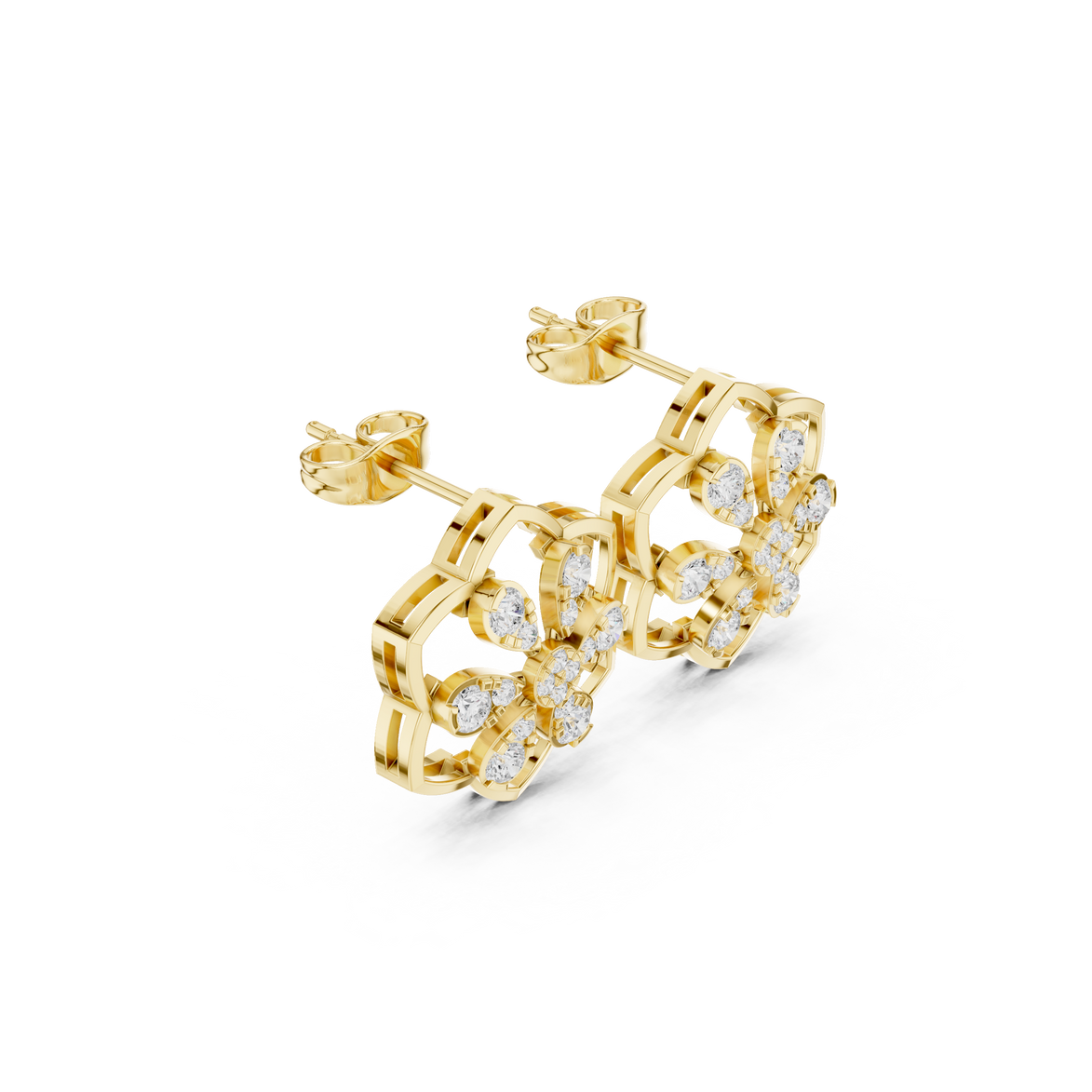 Floral diamond stud earrings in gold with lab grown diamonds by Signora Jewels