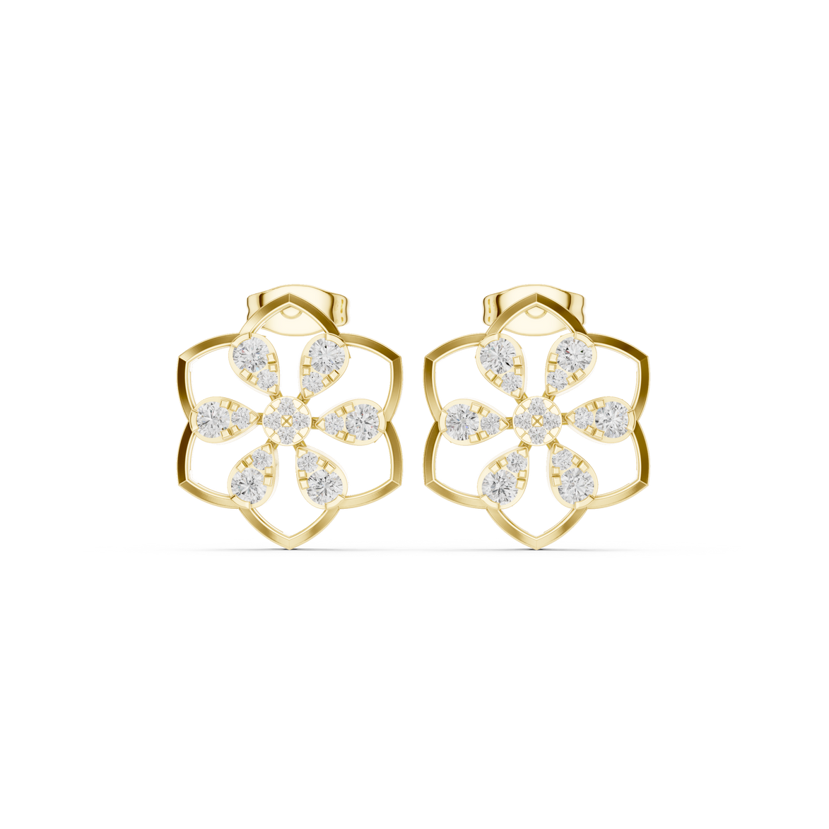 Floral diamond stud earrings in gold with lab grown diamonds by Signora Jewels