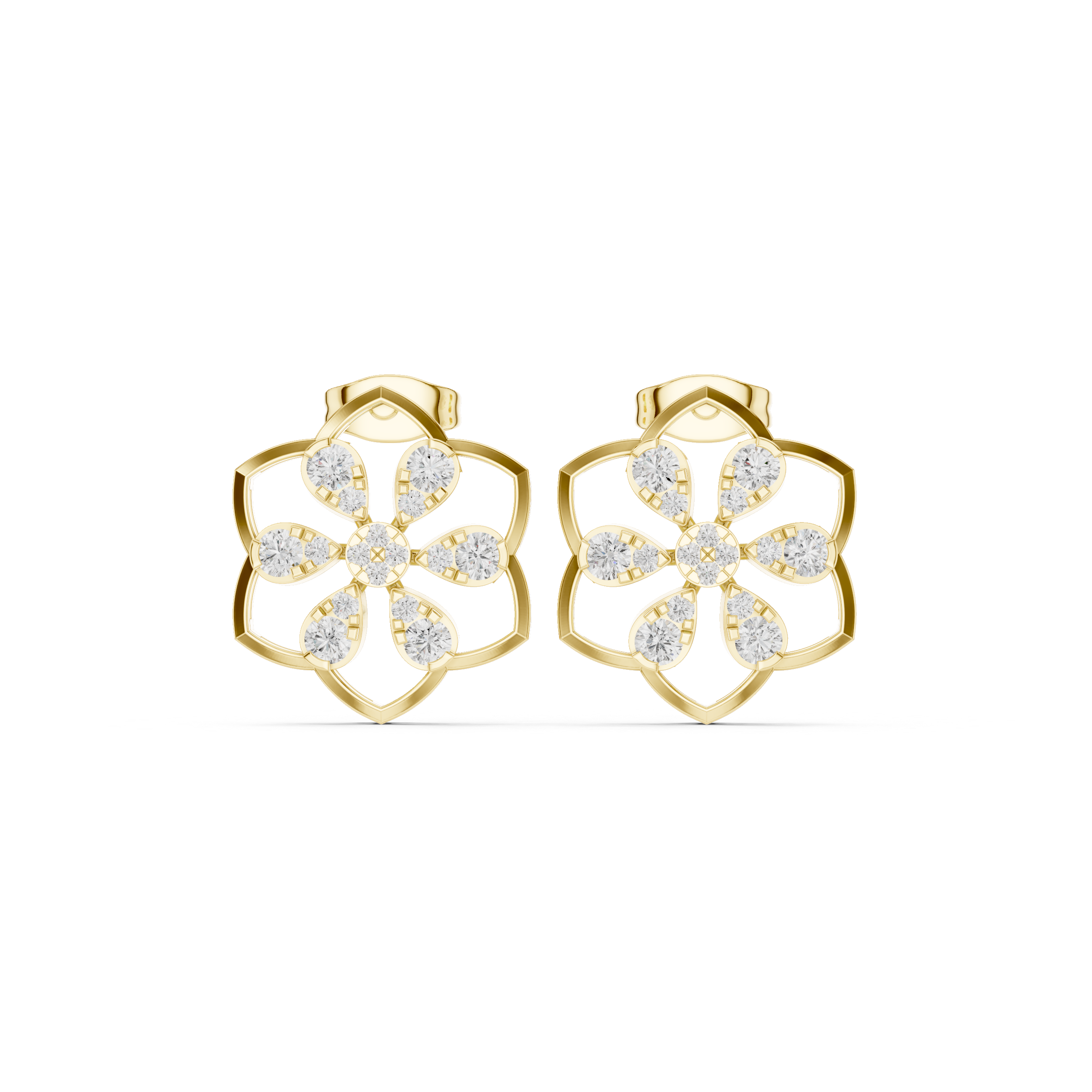 Floral diamond stud earrings in gold with lab grown diamonds by Signora Jewels