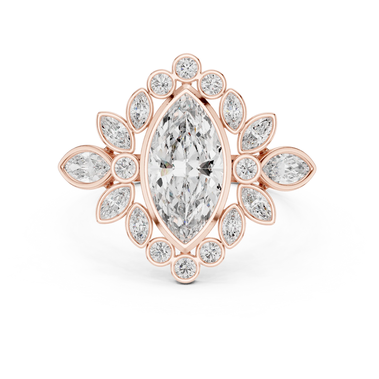 Marquise Lab Grown Diamond Bezel Floral Engagement Ring