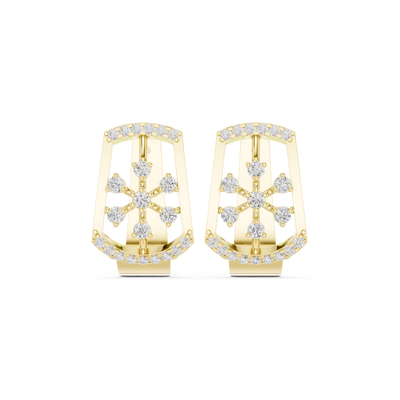 Front face of the yellow gold Radiant Bloom huggie earrings