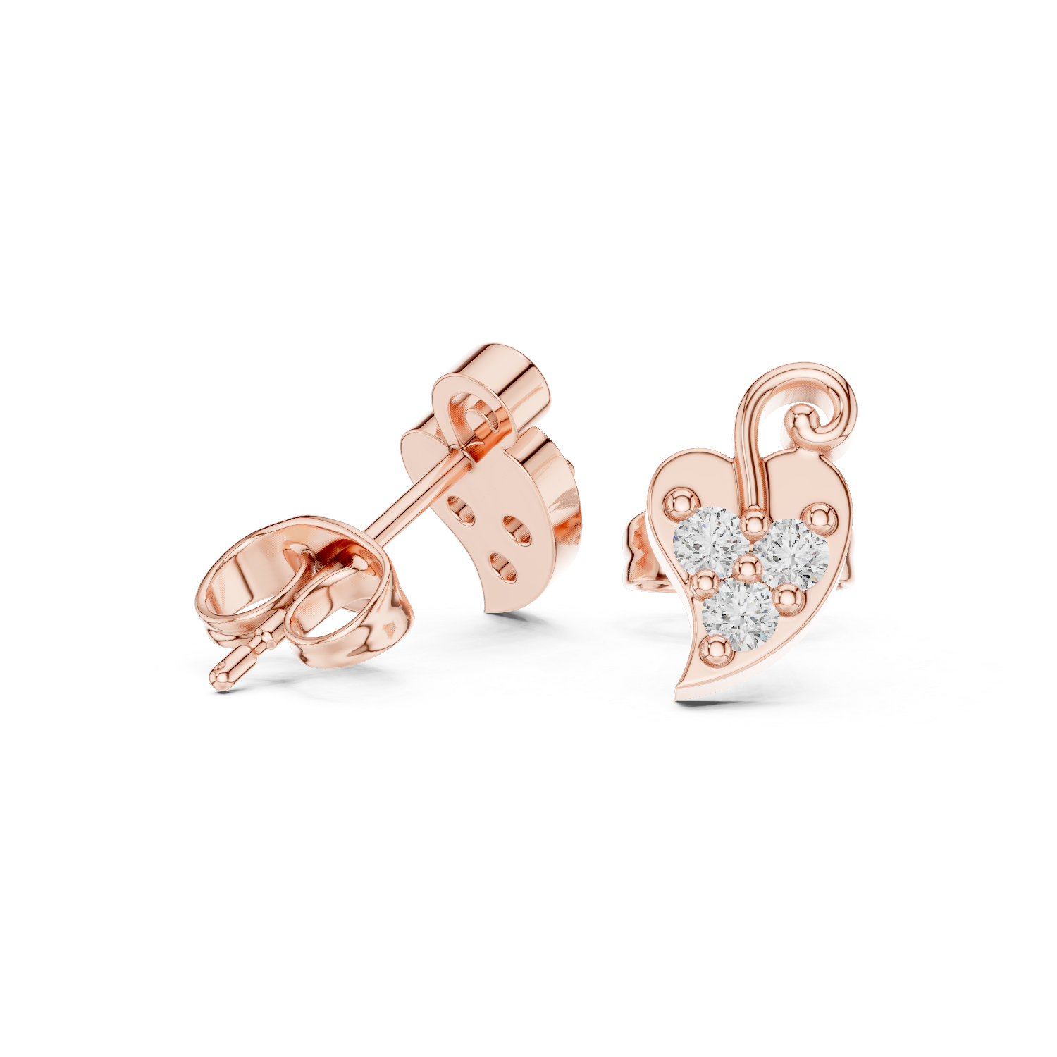 Diamond heart swirl stud earrings in gold by Signora Jewels