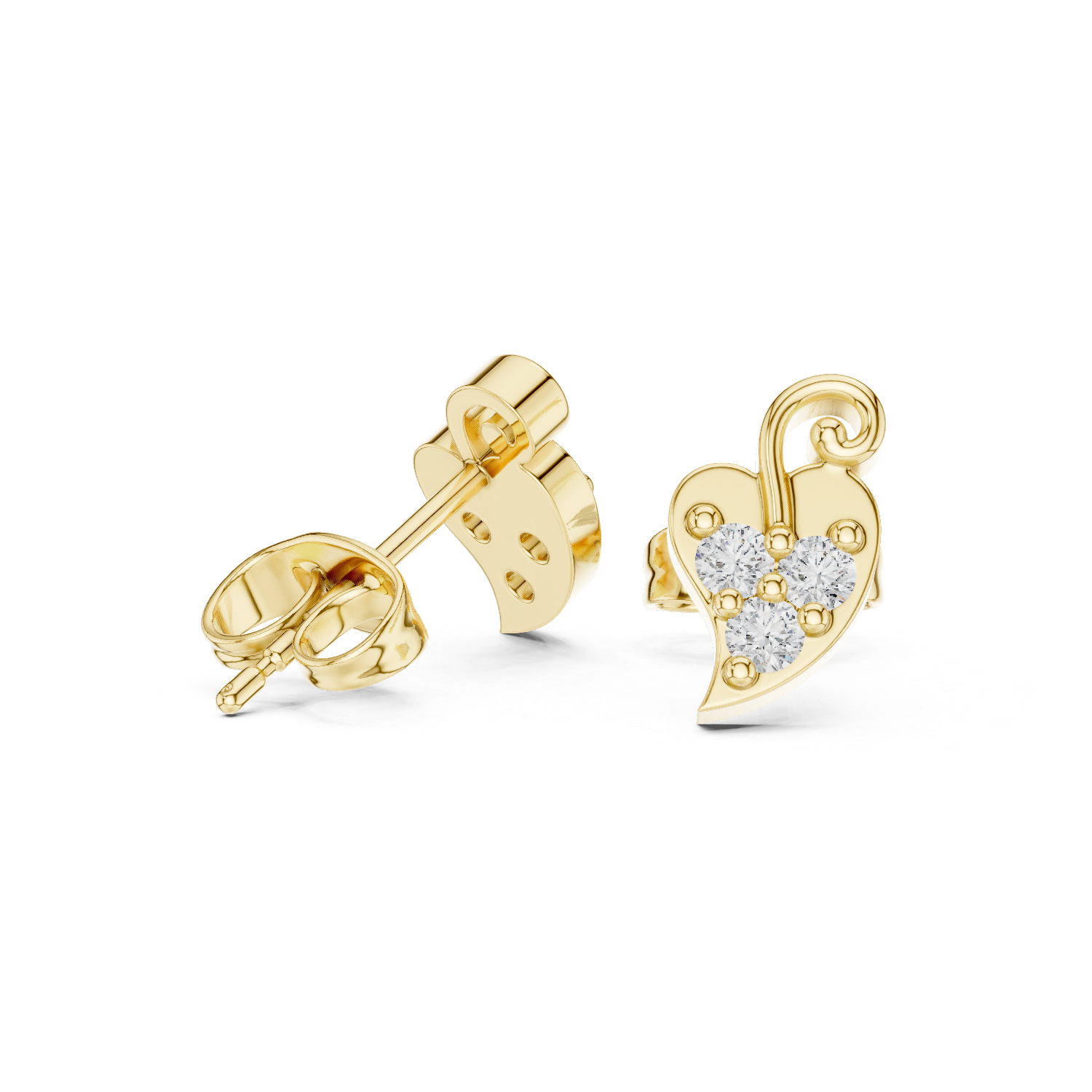 Diamond heart swirl stud earrings in gold by Signora Jewels