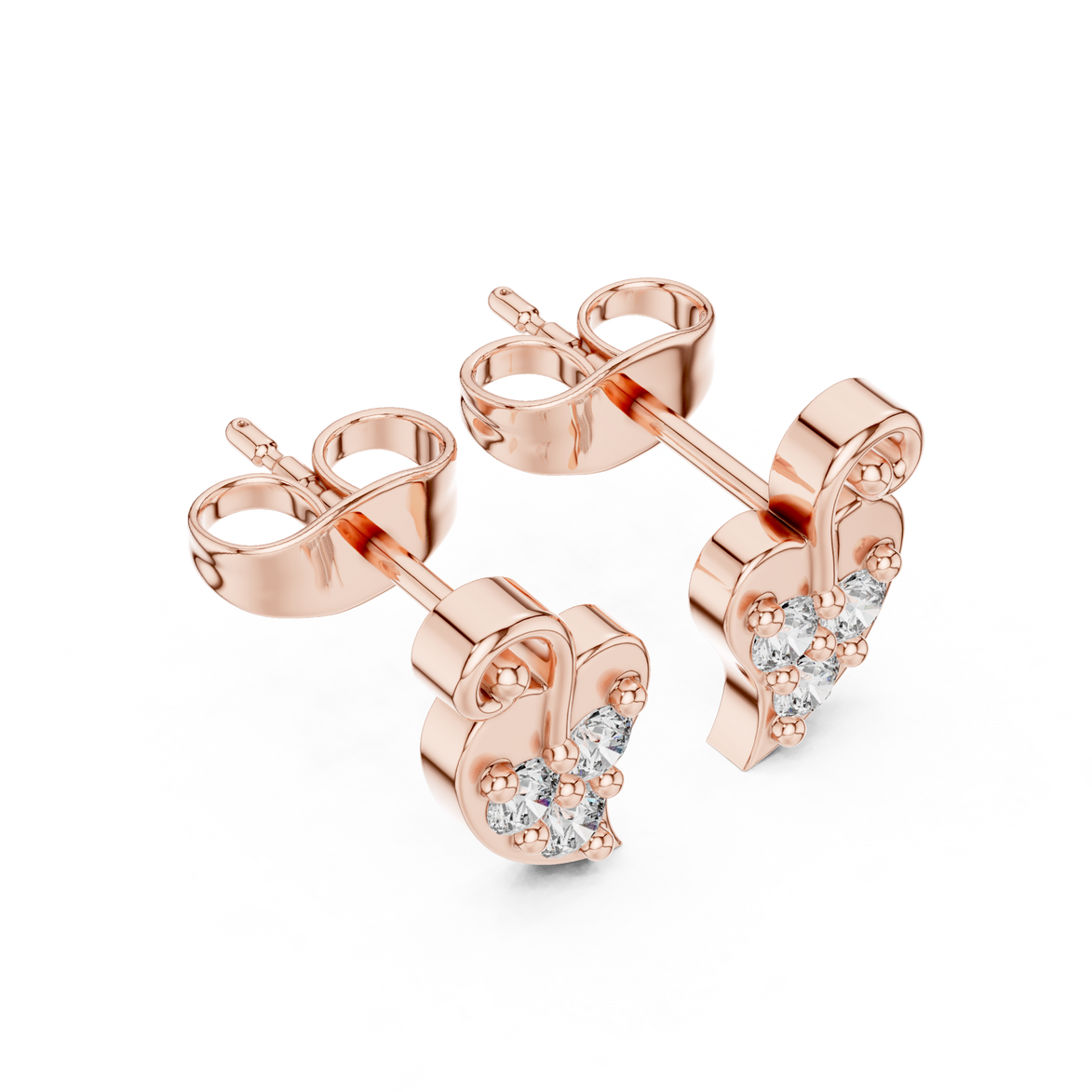 Diamond heart swirl stud earrings in gold by Signora Jewels