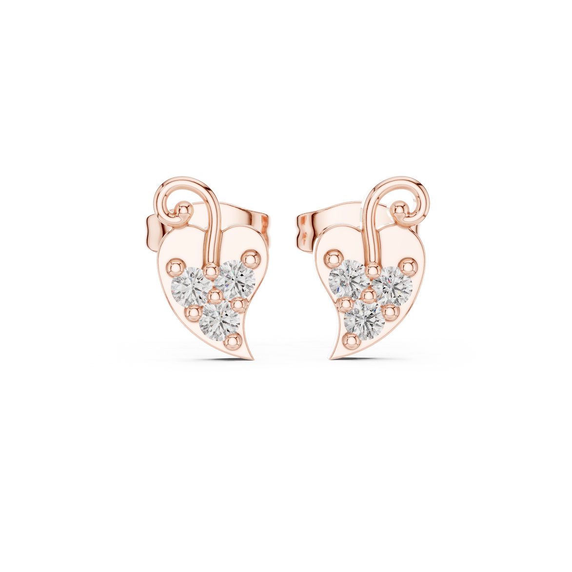 Diamond heart swirl stud earrings in gold by Signora Jewels