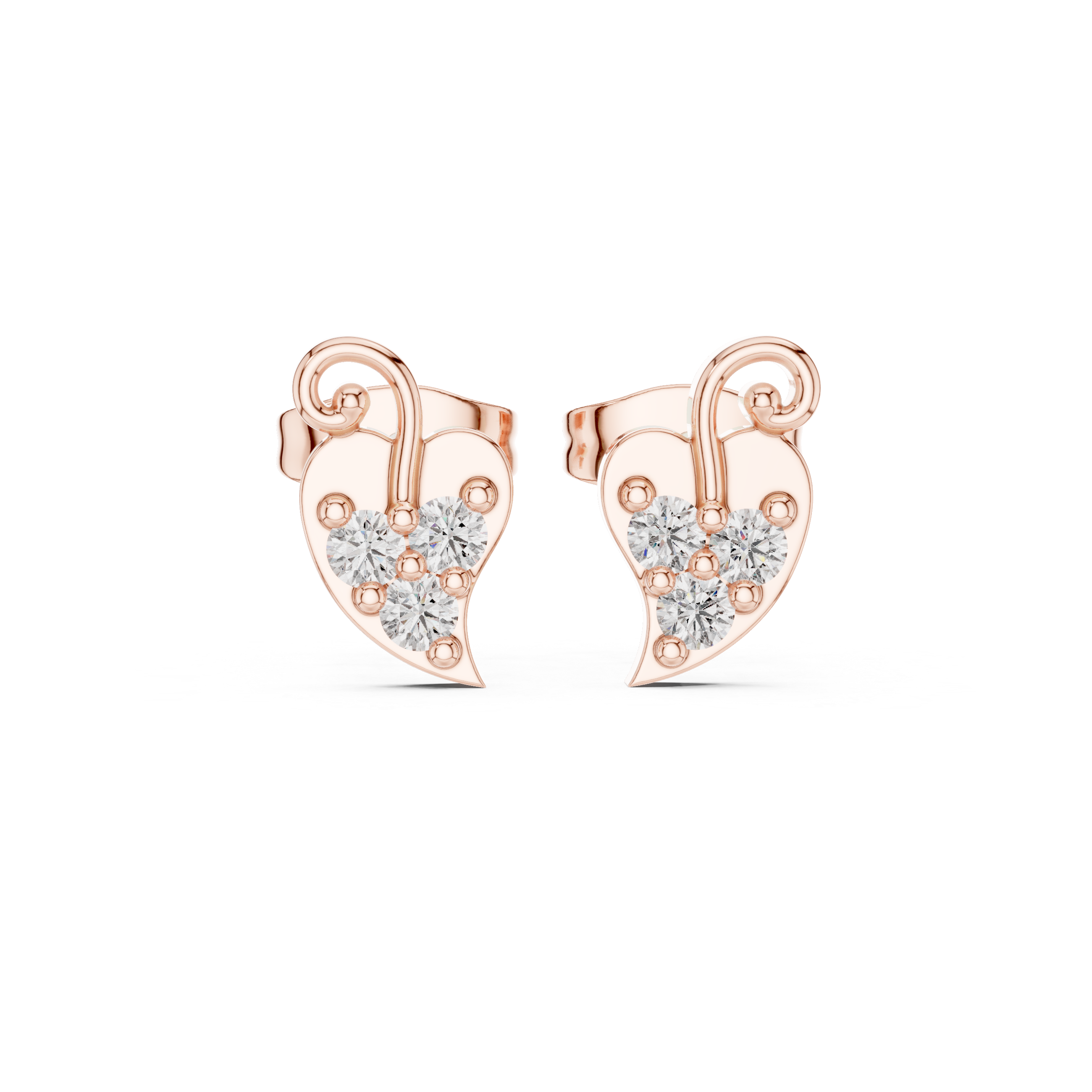 Diamond heart swirl stud earrings in gold by Signora Jewels