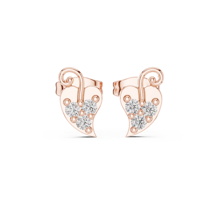 Front view of Whimsical Vine diamond stud earrings in rose gold 
