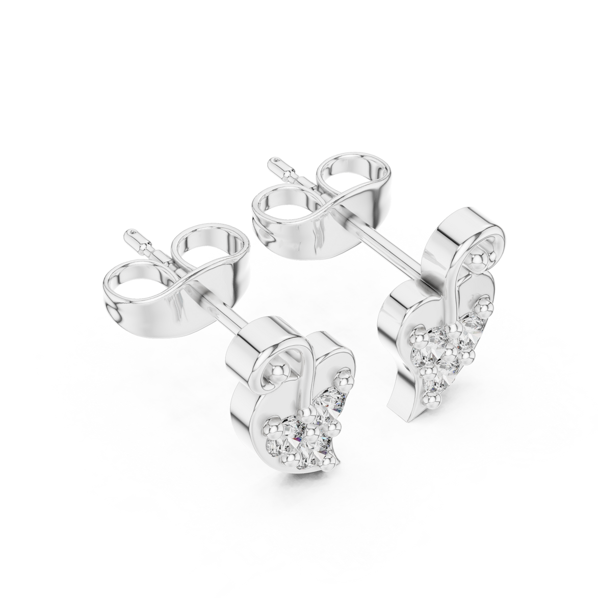 Diamond heart swirl stud earrings in gold by Signora Jewels
